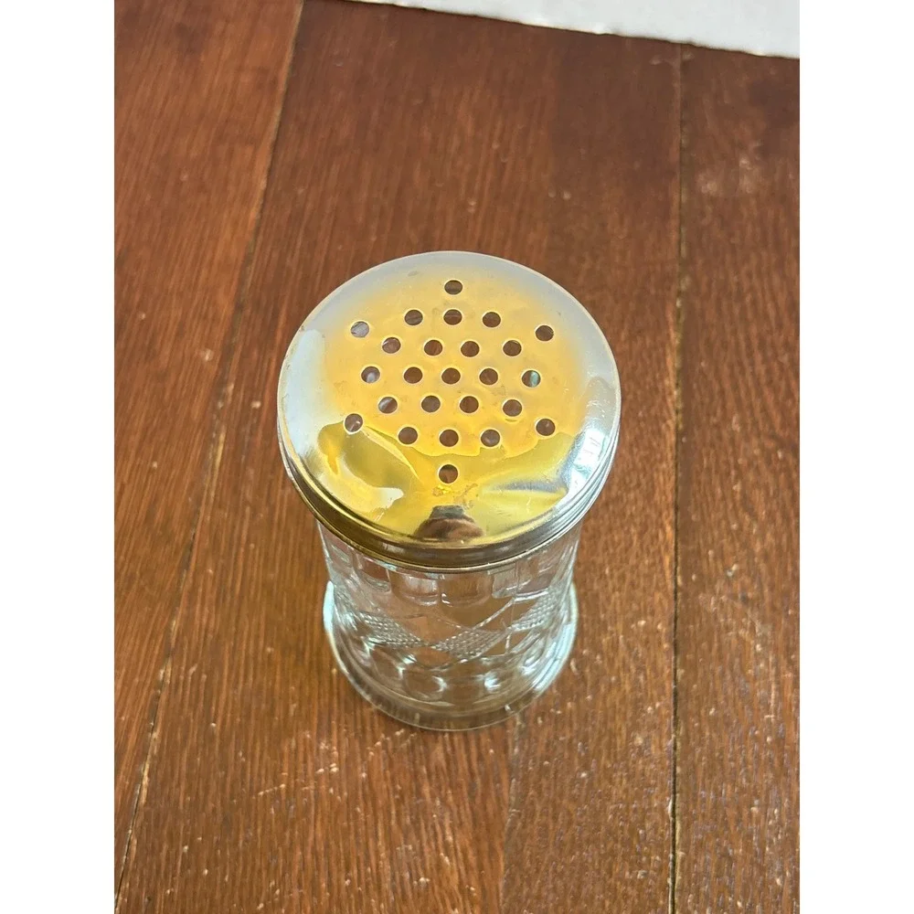 Vintage Clear Diamond Pattern Glass Sugar Shaker Spice Dispenser Stainless Lid